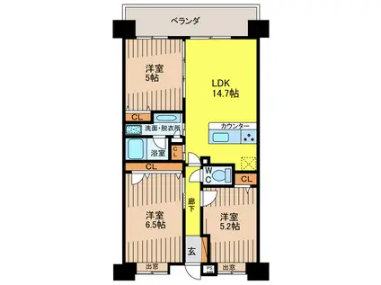 ライオンズ宜野湾ベイサイドアリーナ(3LDK/4階)の間取り写真