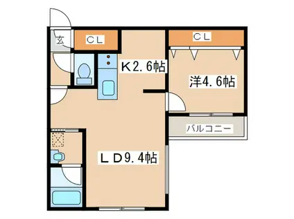 ピオネロ山鼻(1LDK/3階)の間取り写真