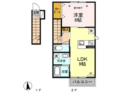 ナチュール向中野(1LDK/2階)の間取り写真