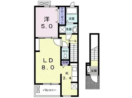 カレントハウス(1LDK/2階)の間取り写真