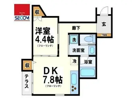 RUSSET SQUARE(1LDK/1階)の間取り写真