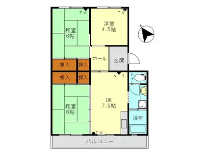 白岳コーポラス(3DK/2階)の間取り写真