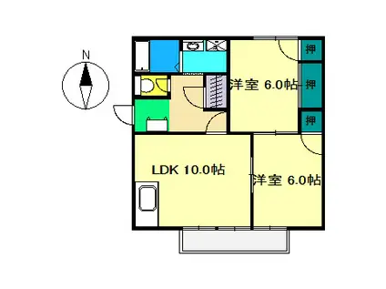 ハイツ北小松 1号棟(2LDK/2階)の間取り写真