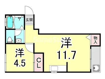夙川第1コーポラス(1LDK/3階)の間取り写真