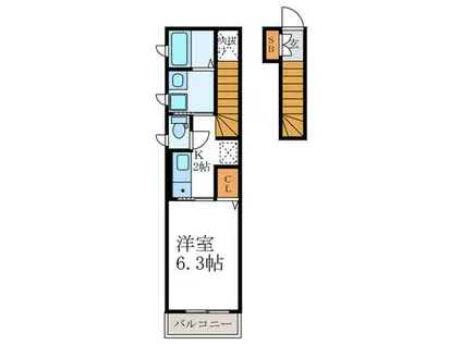 D-ROOM平野宮北(1K/2階)の間取り写真