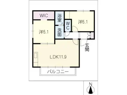 エミナンス竜美東A棟(2LDK/2階)の間取り写真