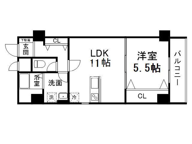 キンブリッジ壬生西院駅前(1LDK/2階)の間取り写真