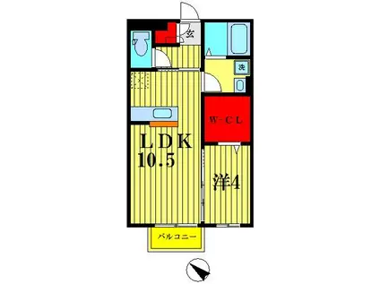 プルメリア(1LDK/1階)の間取り写真