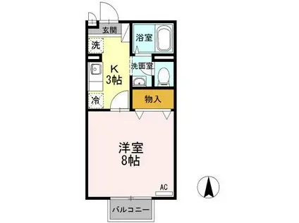 サンハイム森町A棟(1K/2階)の間取り写真