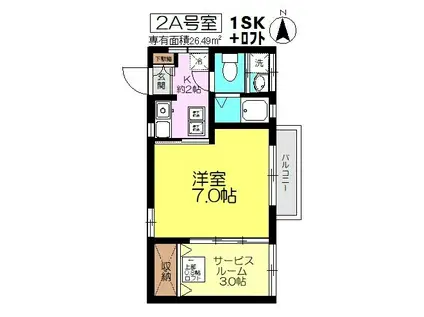 イーストテラス(1SK/2階)の間取り写真