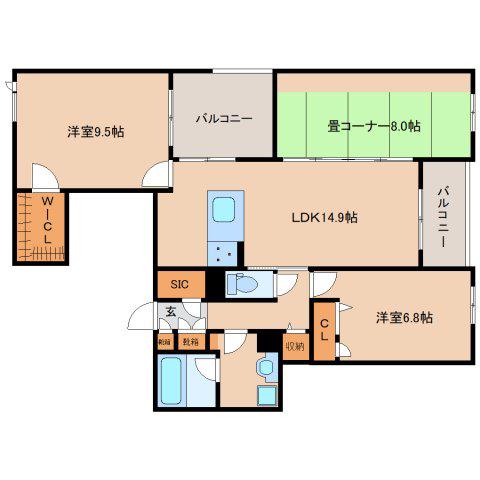 シャーメゾン オークルート奈良(3LDK/2階)の間取り写真