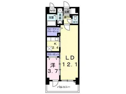 グリンデルヴァルト(1LDK/4階)の間取り写真