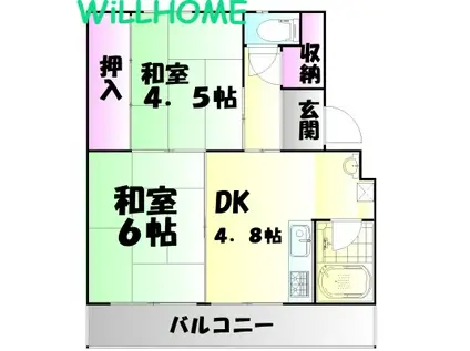 ビレッジハウス鳴滝14号棟(2DK/3階)の間取り写真