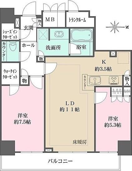 品川タワーフェイス(2LDK/26階)の間取り写真