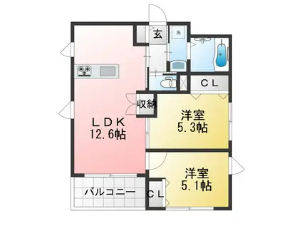 宮町メゾン(2LDK/1階)の間取り写真