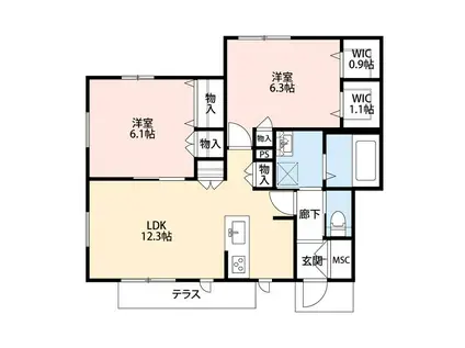 ガーデンヒルズ稲毛柏台D(2LDK/1階)の間取り写真