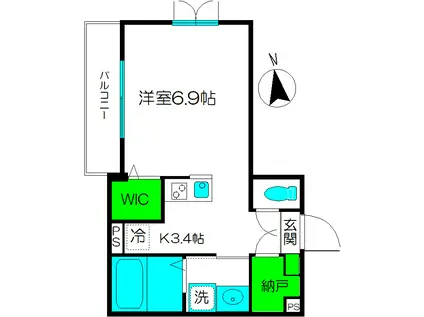 東京メトロ副都心線 西早稲田駅 徒歩3分 3階建 築17年(1K/2階)の間取り写真