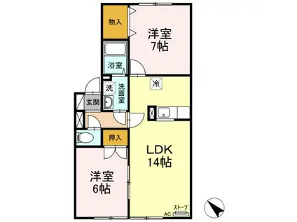 ハイセレール自由ケ丘A(2LDK/1階)の間取り写真