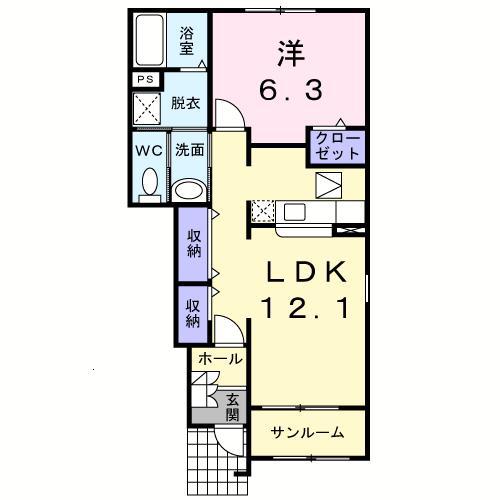 フリーデ石井I(1LDK/1階)の間取り写真