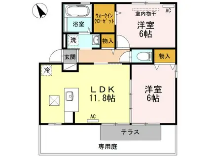 コート・ラ・ルナ B棟101(2LDK/1階)の間取り写真