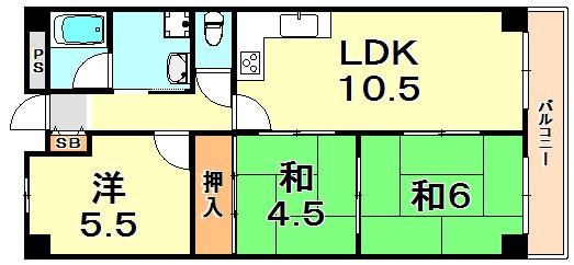 みゆきハイム(3LDK/6階)の間取り写真