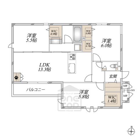 LE REVE 箕面 北(3LDK/3階)の間取り写真