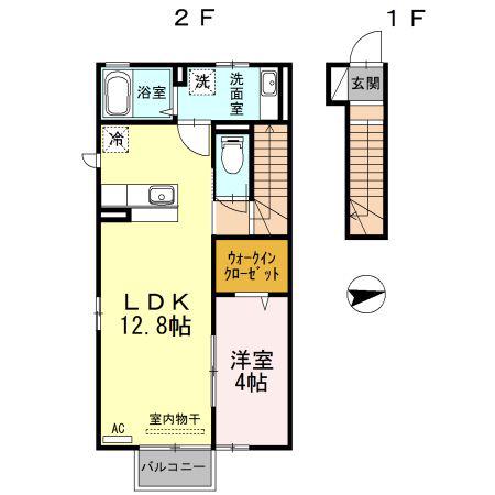 プリムヴェール(1LDK/2階)の間取り写真