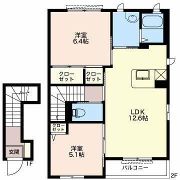 ウイングヒル(2LDK/2階)の間取り写真