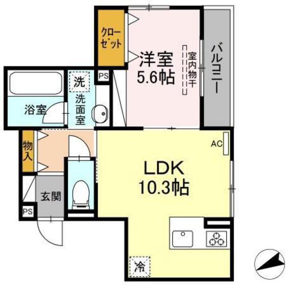 BAMBOO GRASS舟入(1LDK/2階)の間取り写真