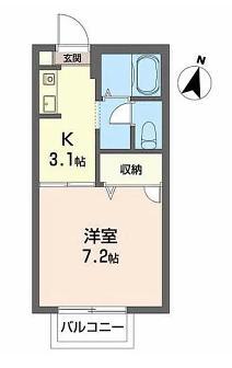 シャトルK(1K/1階)の間取り写真