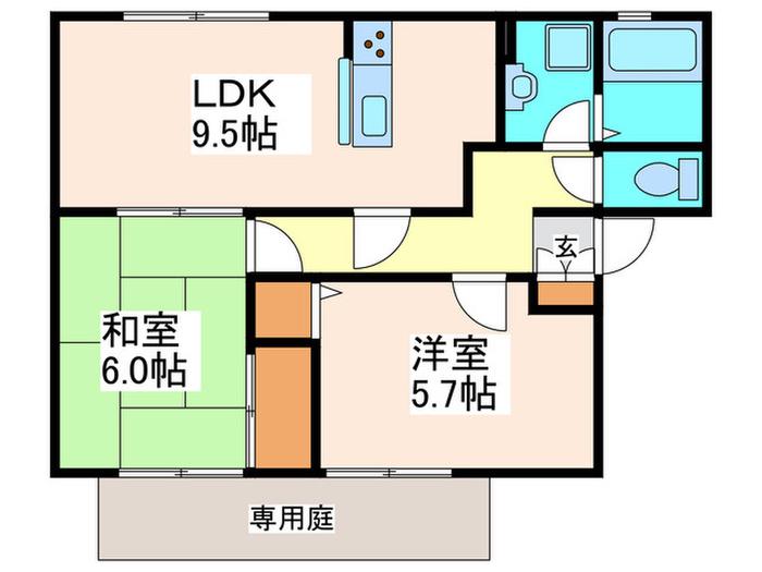 ヴァロンドール角田A棟(2LDK/1階)の間取り写真