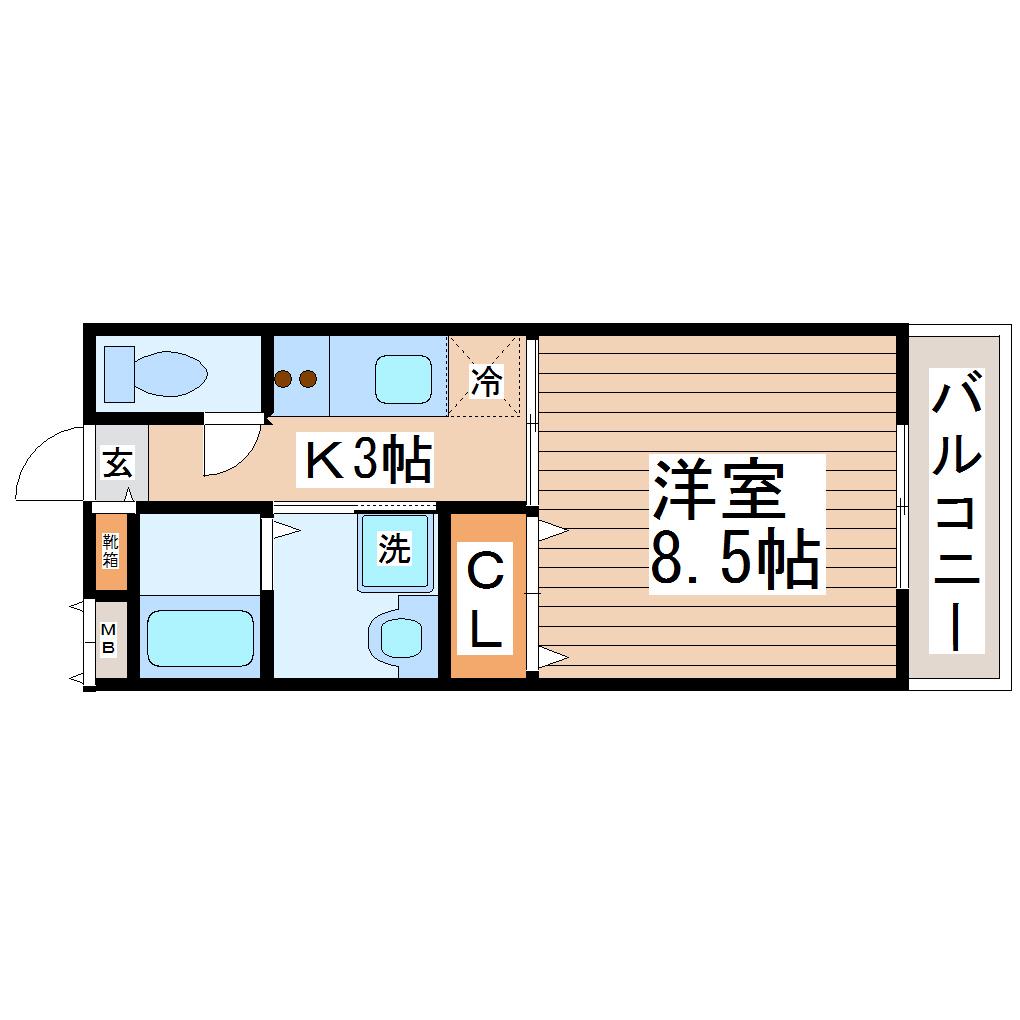 シャローム(1K/3階)の間取り写真