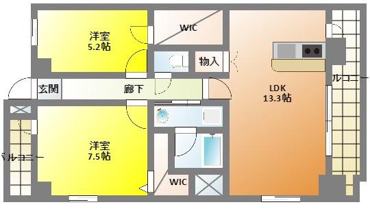 アミューズ千歳(2LDK/7階)の間取り写真