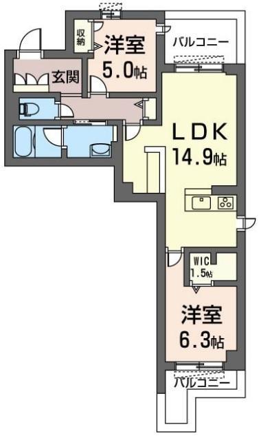 レウニールグラシアス川口(2LDK/3階)の間取り写真