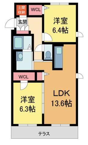 コモド夙川(2LDK/1階)の間取り写真
