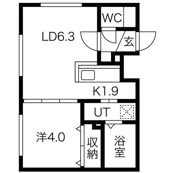 シティレジデンス北6条(1LDK/2階)の間取り写真