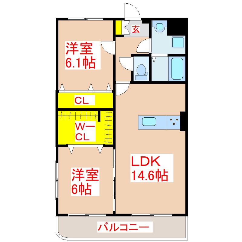 ブランニュー M(2LDK/2階)の間取り写真