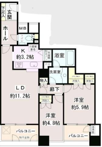 西早稲田東ウイング(2LDK/5階)の間取り写真