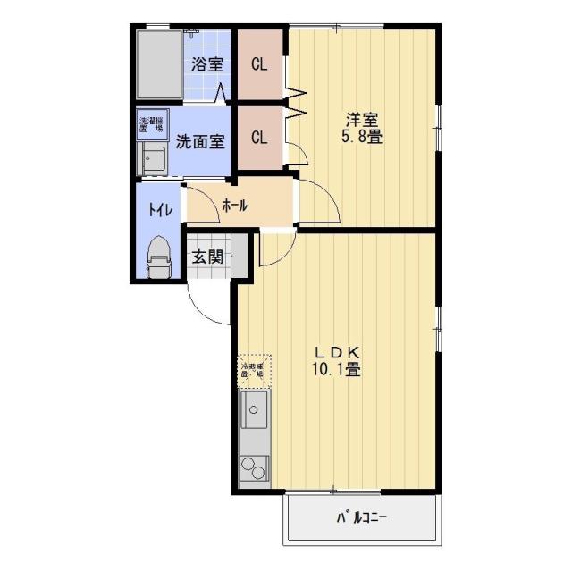 ベルドミールC棟(1LDK/2階)の間取り写真