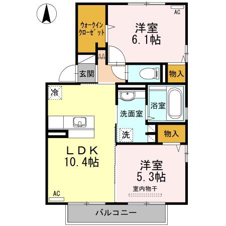 セゾン輝(2LDK/2階)の間取り写真