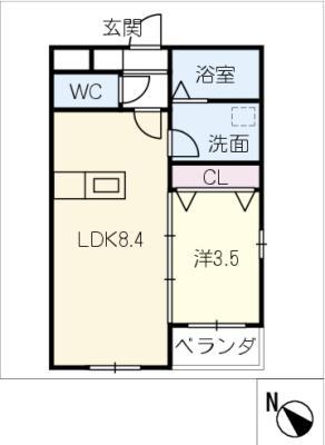 ワンズテラス長久手(1LDK/1階)の間取り写真