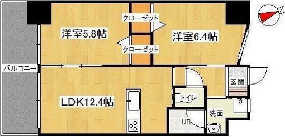 ウィングス三萩野(2LDK/12階)の間取り写真