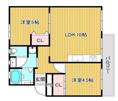 公団狭山2棟(2LDK/2階)の間取り写真