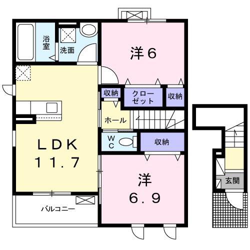 カルドラルーチェ(2LDK/2階)の間取り写真