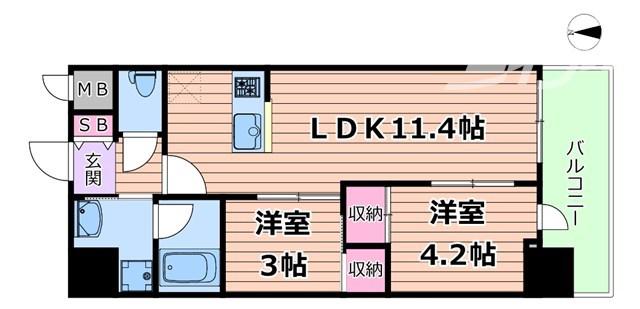 セレニテフラン梅田(2LDK/15階)の間取り写真