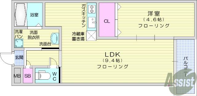 フィーロ宮町(1LDK/1階)の間取り写真