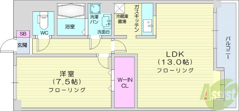 上杉五番館(1LDK/3階)の間取り写真