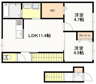 八幡5丁目アパート(2SLDK/2階)の間取り写真