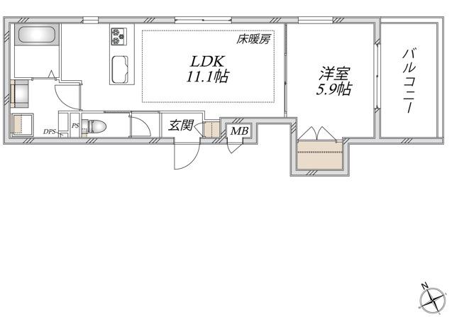 スカイメゾンYAWATA(1LDK/2階)の間取り写真