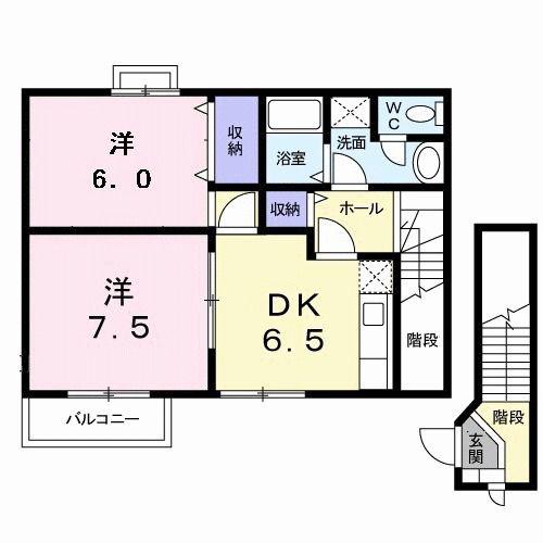 グレーシア西殿(2DK/2階)の間取り写真